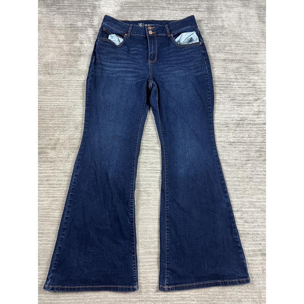No Boundaries Jeans Juniors 17‎ Blue Dark Wash Flare Double Button Cotton Blend